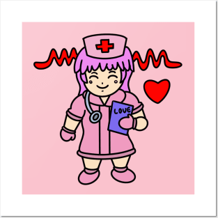 Kawaii chibi nurse with heart Posters and Art